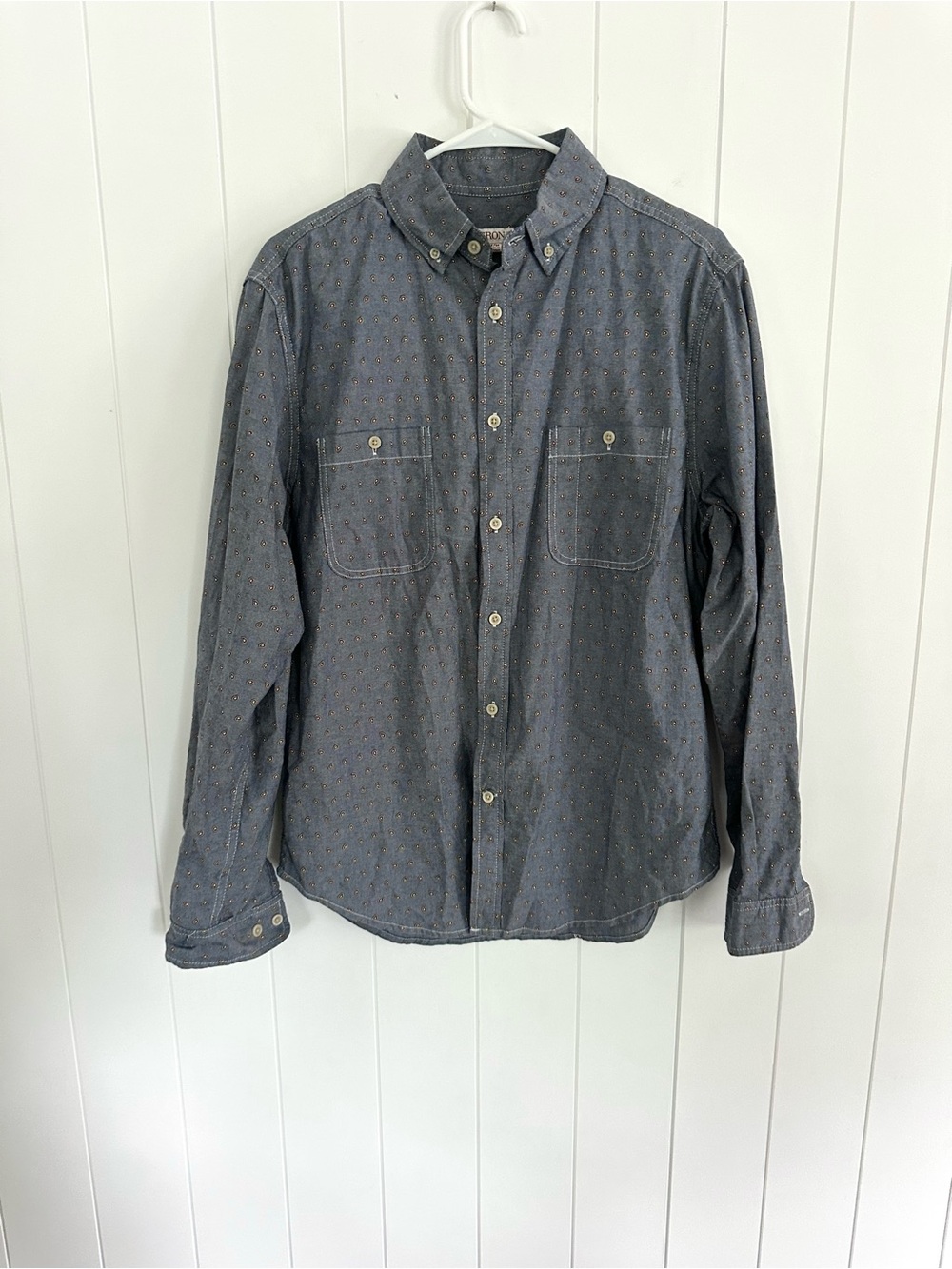 Merona Men's Blue Button-Down Cotton Shirt With Paisley Print